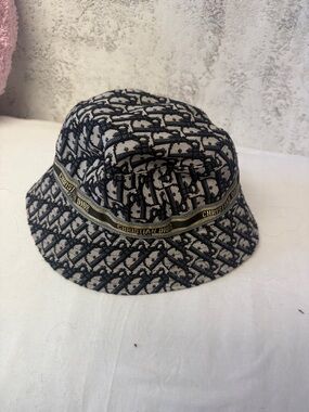 CD inspired Monogram Bucket Hat in Navy and Beige